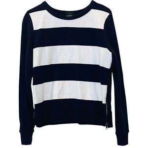 J. Crew Painted Stripe Cotton Side Zip Pullover Sweatshirt Navy White Sz Medium